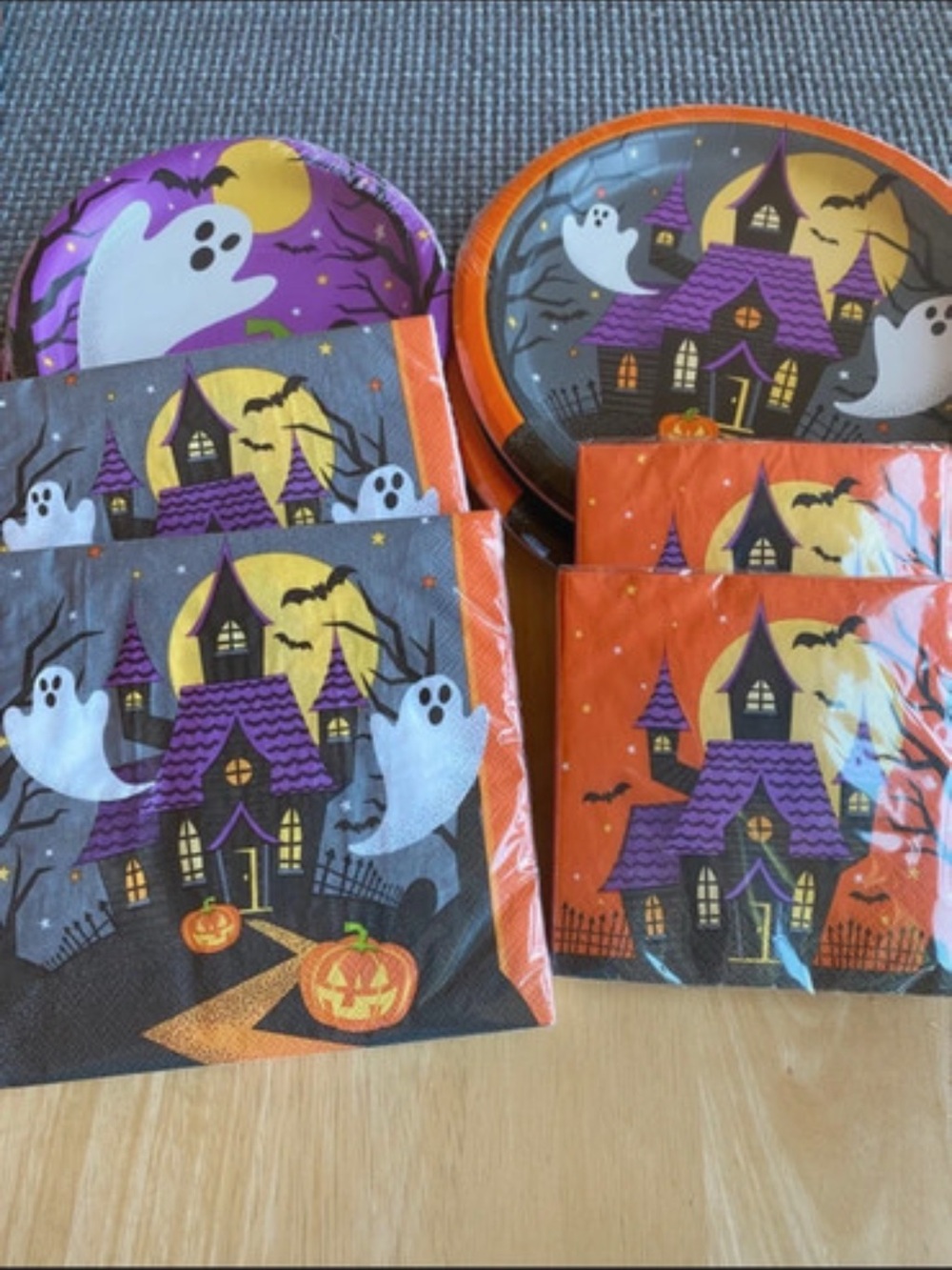 Halloween Haunted House Party Plates & Napkins - Orange & Purple for 32+ persons